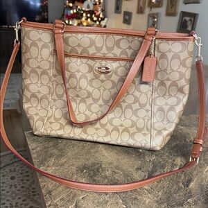 New without tags, Coach Tan and Brown Signature Tote/ Crossbody